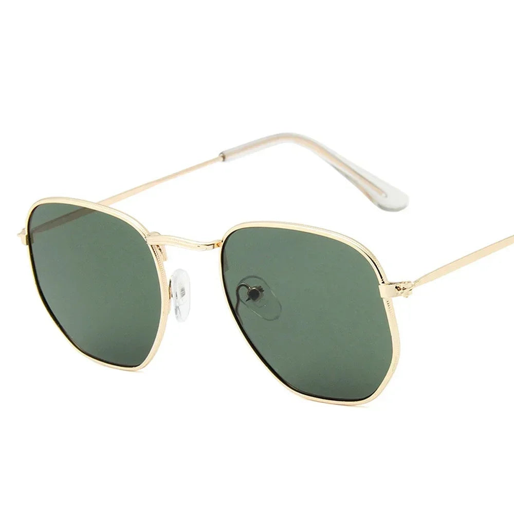 Men Sunglases Hexagon Sun Glasses NEW Women Metal Frame Fishing Glasses Gold tea Eyewear Lentes De Sol Hombre Okulary UV400