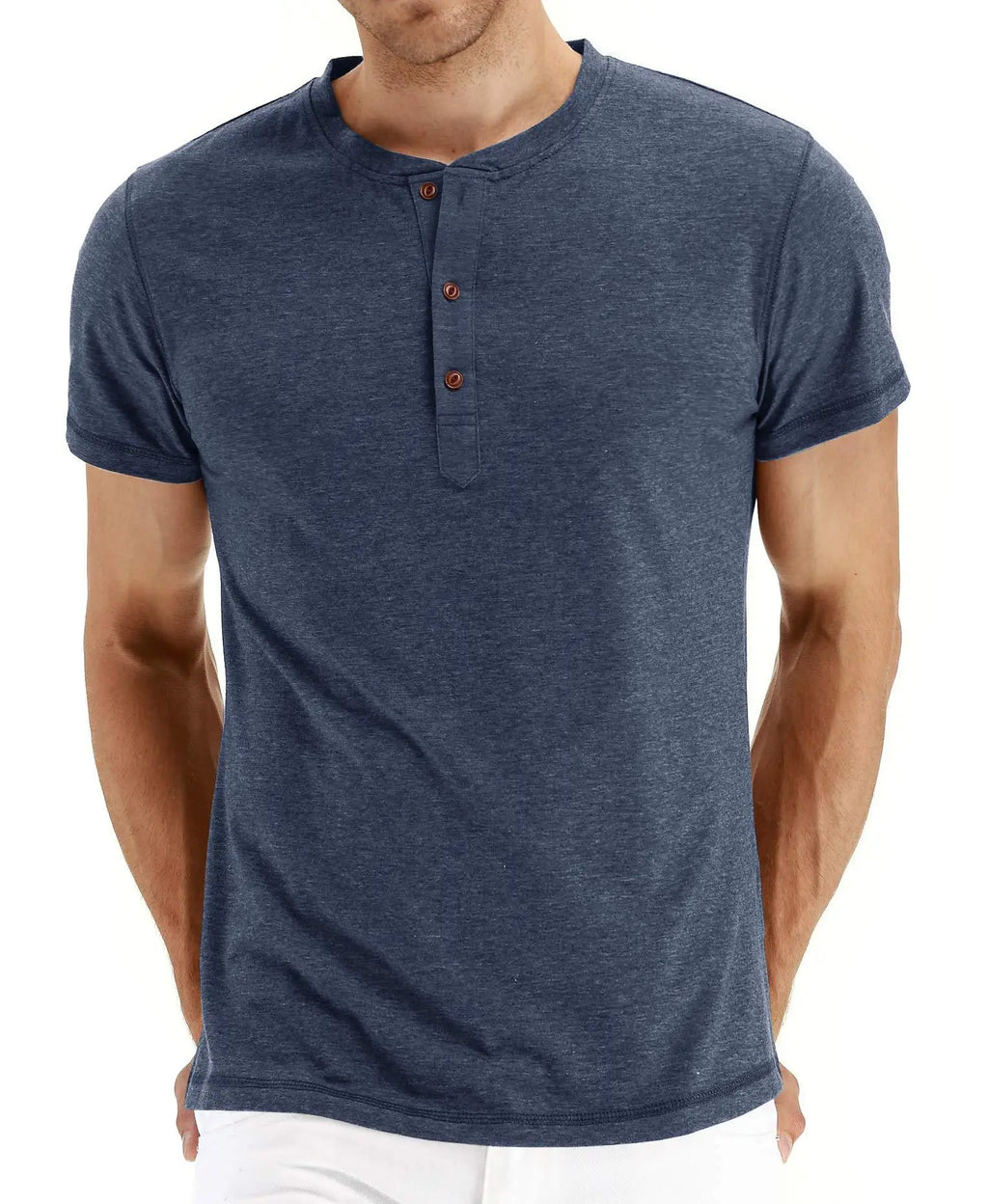 Summer Men T Shirt Short Sleeve Fashion Henley Collar Tshirt Solid Button Casual Men's Tshirts Cotton Tops Tees Mens Clothing