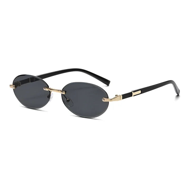Popular Women Shades Oval Sun Glasses for Female Male Summer Glasses UV400 Rimless Sun Glasses Round Fashion Gafas De Sol Очки