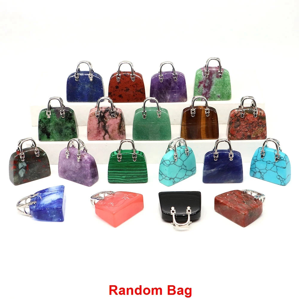 Handbag Shape Pendant Natural Crystal Stone Amethyst Quartz Healing Gems Fashion Bag Crafts for Jewelry Making DIY Necklace Gift