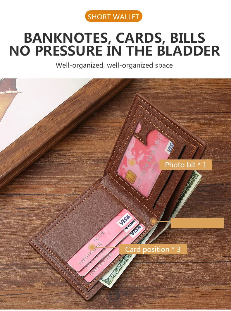 Men's Slim Money Clip Wallet Credit Card ID Holder Casual Male Leather Short Multi Card Holder Purses Business Man Bifold Wallet