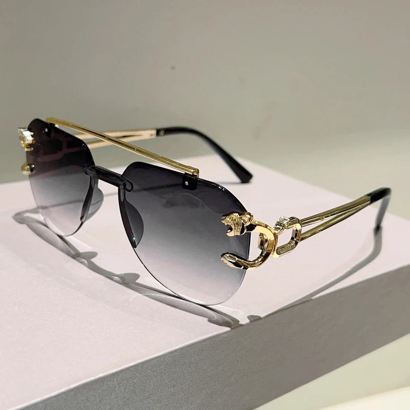 KAMMPT Rimless Pilot Sunglasses Men Fashion Vintage Gradient Casual Shades Women Trendy Brand Design Outdoor Decor Sun Glasses