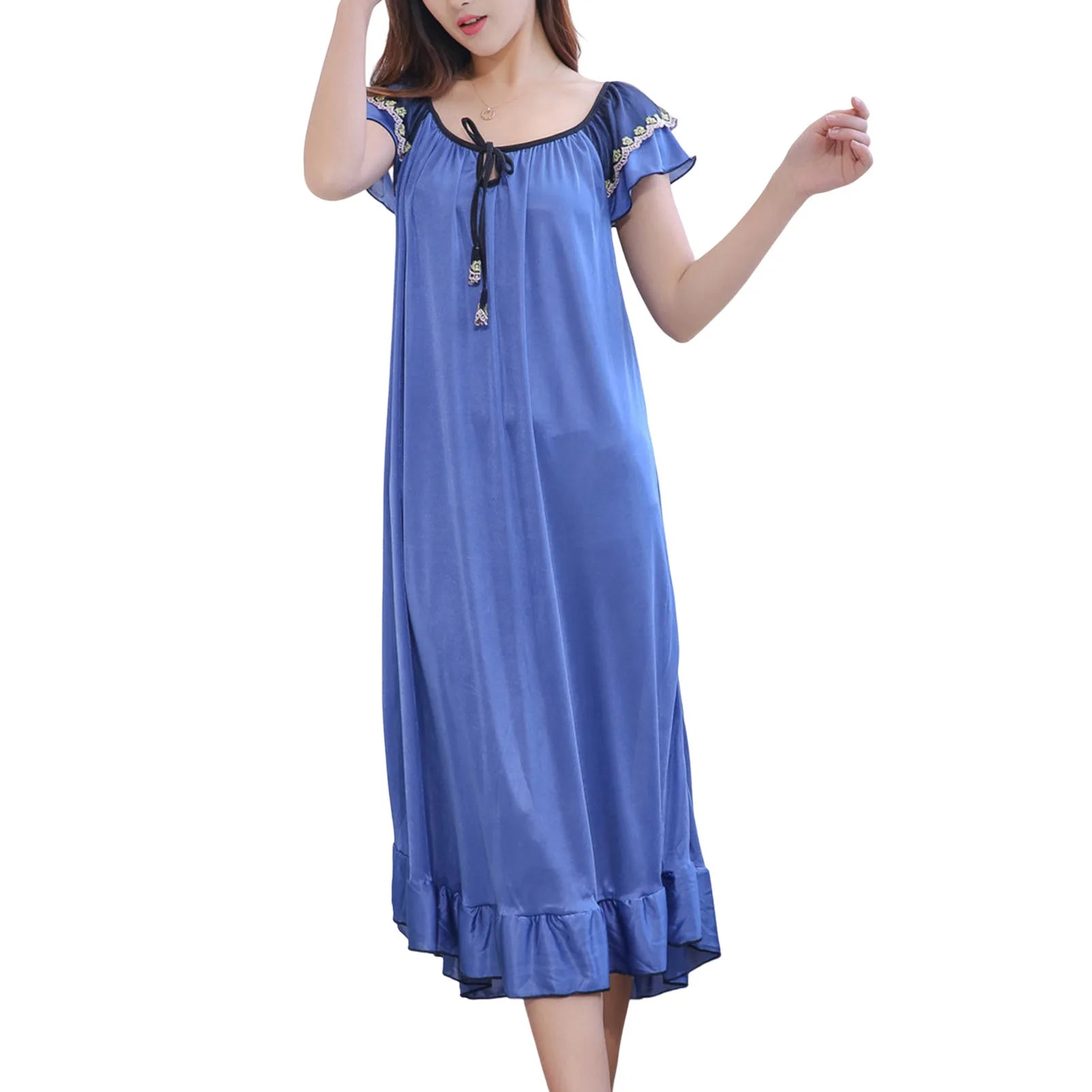 Night Dress Women Short Sleeve V Neck Homewear Long Dress Nightgowns Sleepwear Nachtkleding Vrouwen Night Gown For Women