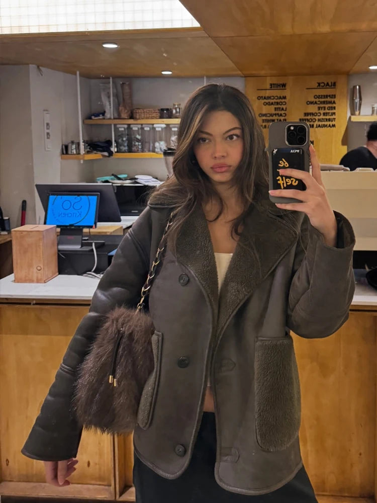 Women's Jackets 2025 New Faux Leather Jackets For Women Winter Warm Bomber Jacket Woman Long Sleeve Demi-Season Plush Jacket