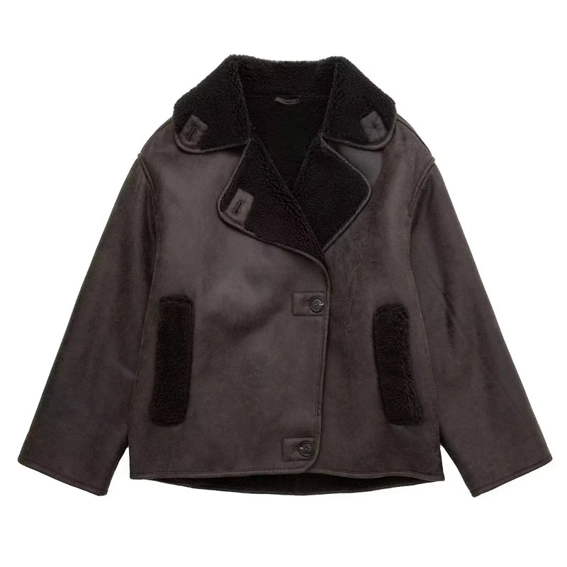 Women's Jackets 2025 New Faux Leather Jackets For Women Winter Warm Bomber Jacket Woman Long Sleeve Demi-Season Plush Jacket