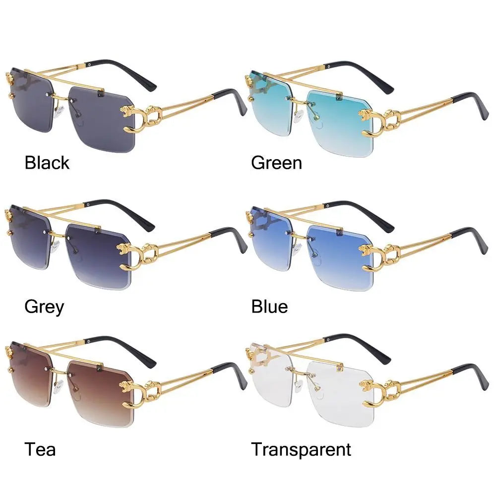 Steampunk Rimless Square Sunglasses Men 2025 Luxury Brand Designer Gold Lion Decoration Sun Glasses for Women Vintage Eyewear