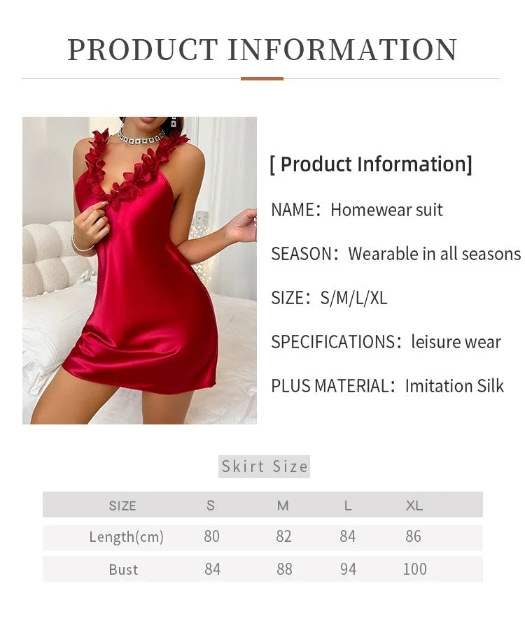 Summer Nightdress for Women Nightgowns Contrast Sensual Ice Silk Satin Deep V Backless Split Slip Sleep Dress Nighties