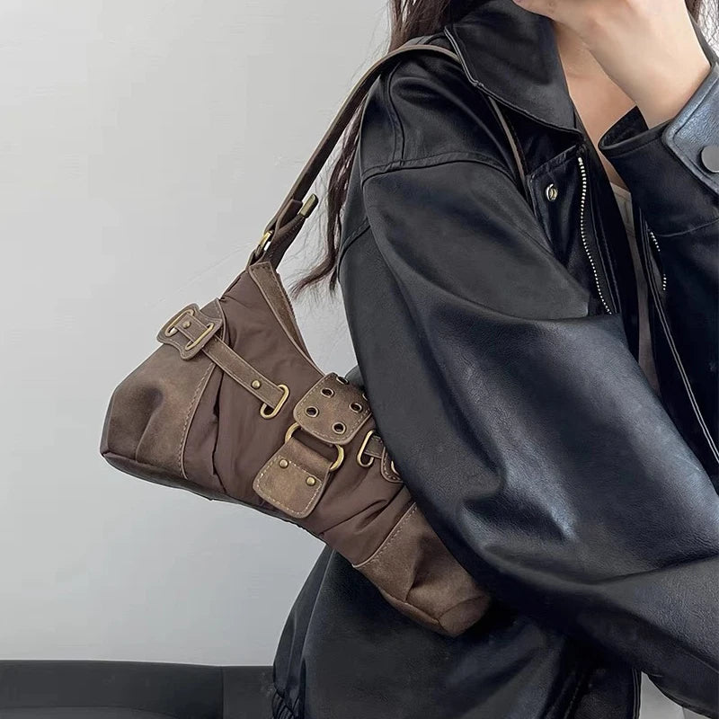 England Style Bags For Women Luxury Designer Handbags And Purses 2024 New In Polyester Vintage Rivet Small Underarm Shoulder Bag