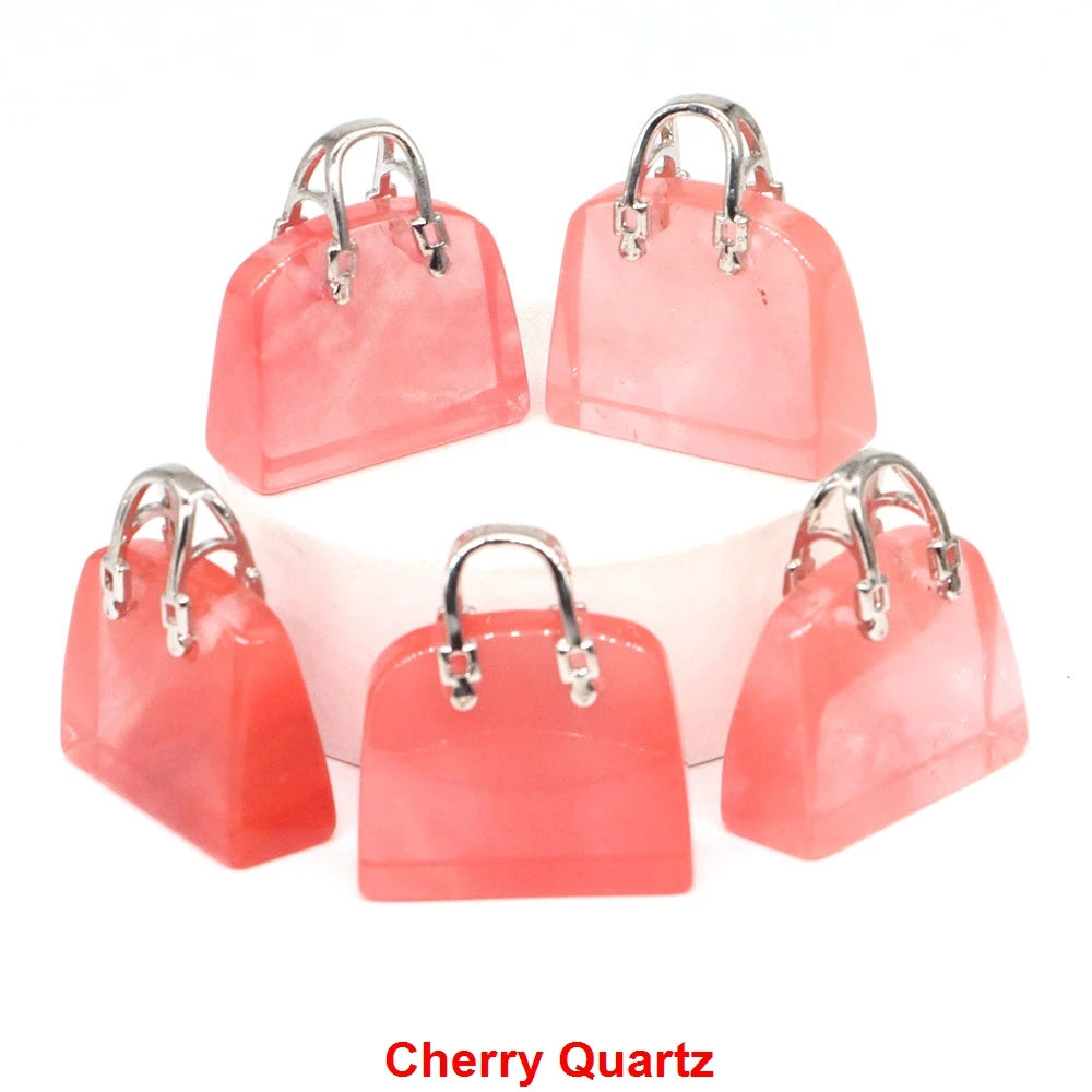 Handbag Shape Pendant Natural Crystal Stone Amethyst Quartz Healing Gems Fashion Bag Crafts for Jewelry Making DIY Necklace Gift