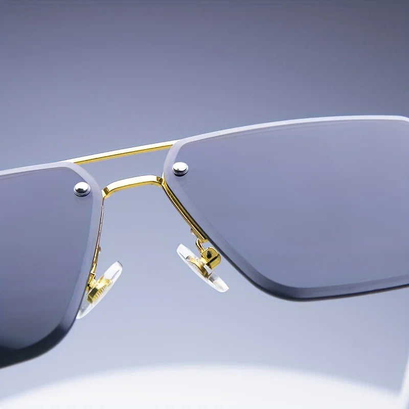 Trendy Rimless Sunglasses for Men Women Fashion Frameless Rectangle Sun Glasses Retro Shades Summer Traveling Eyewear UV400