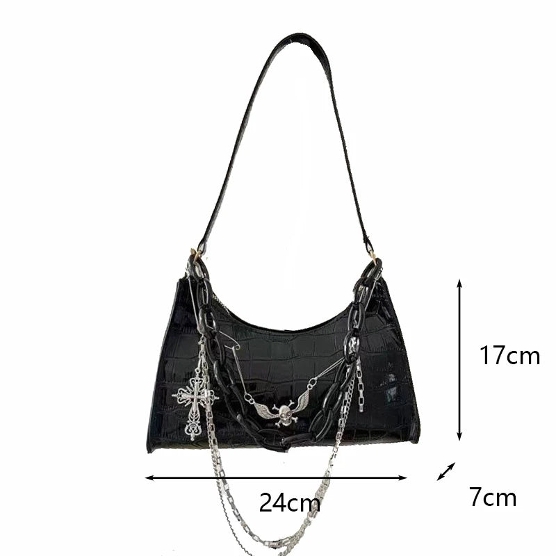 Cool Hot Girls Underarm Bags Purse Retro Punk Style Women Shoulder Handbags Chain Pu Leather Ladies Phone Crossbody Bag