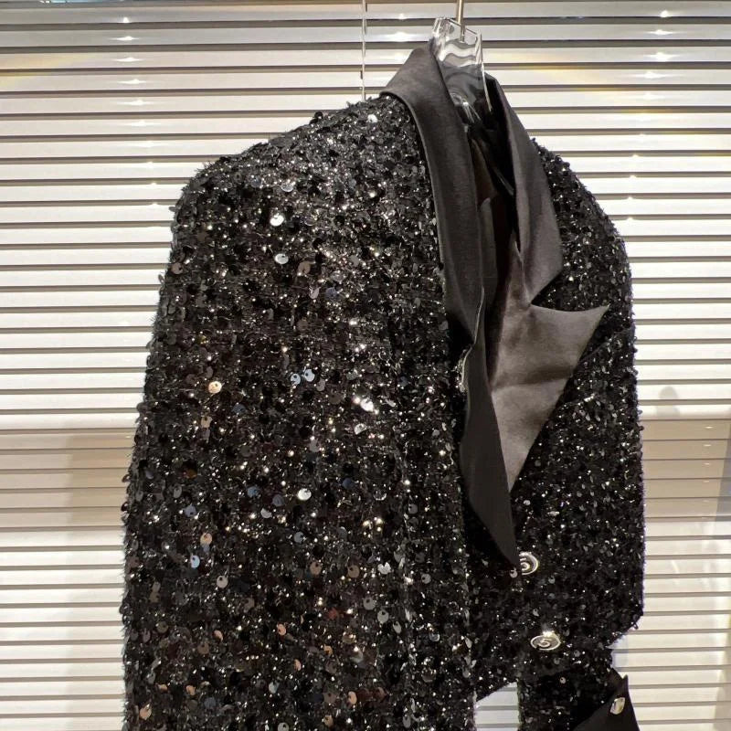 Women's Jackets Woman Clothing Small High Sequined Short Coat Female Autumn Temperament Online Celebrity Suit Collar Shiny Coat