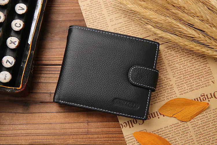 Genuine Leather Mens Wallet Premium Product Real Cowhide Wallets for Man Short Black Walet Portefeuille Homme Short Purses