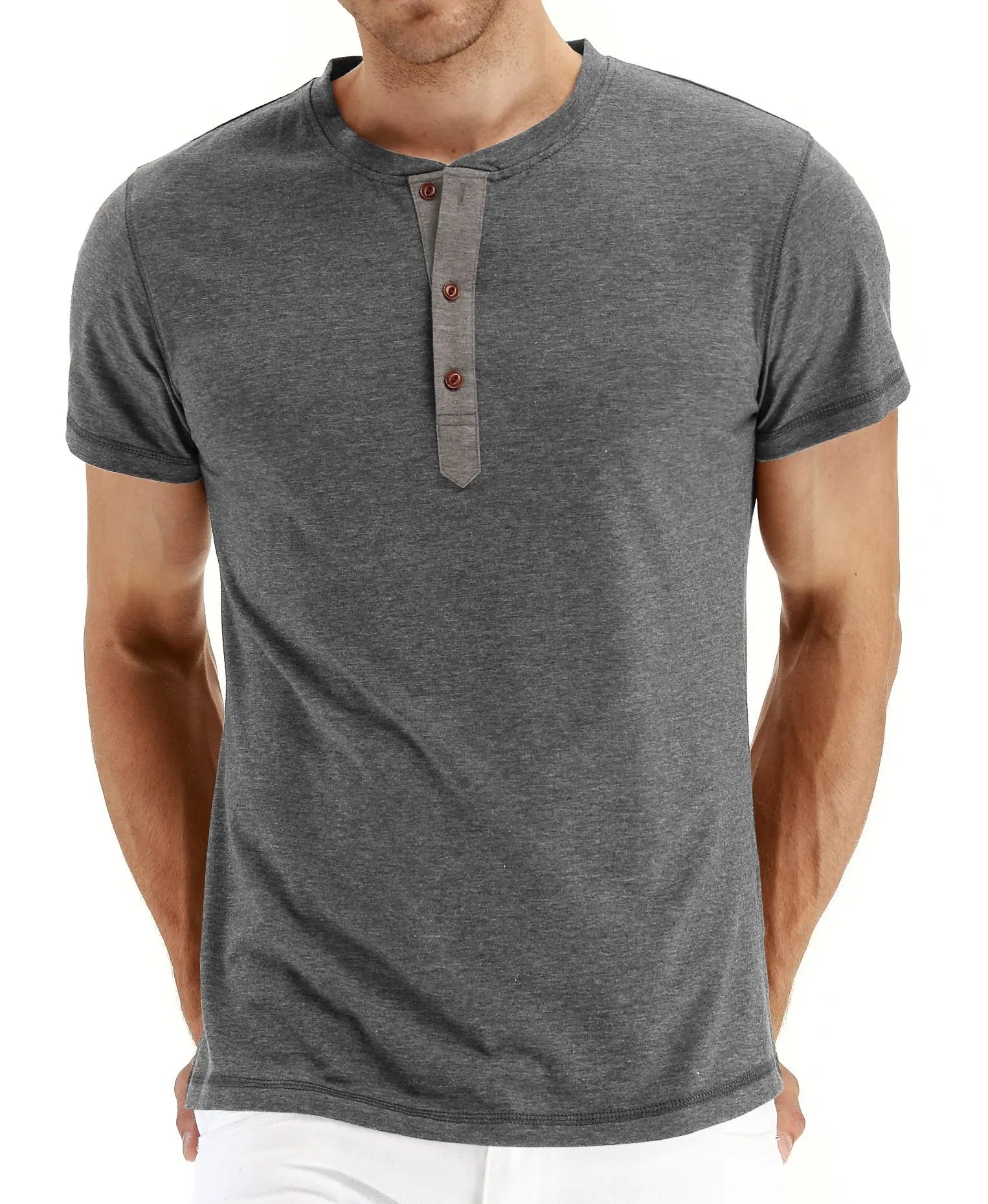 Summer Men T Shirt Short Sleeve Fashion Henley Collar Tshirt Solid Button Casual Men's Tshirts Cotton Tops Tees Mens Clothing