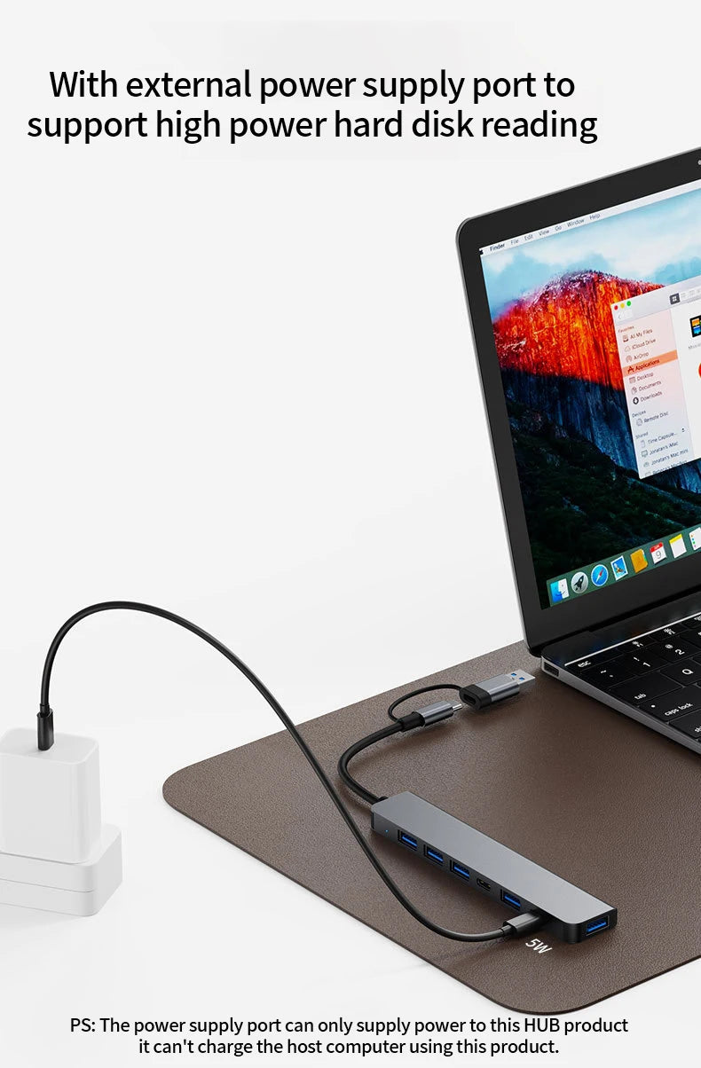 USB C Hub USB Hub 3.0, Aluminum 7 in 1 USB Extender, USB Splitter with USB 3.0, 4 X USB 2.0 and 2 USB C Ports USB Distributor