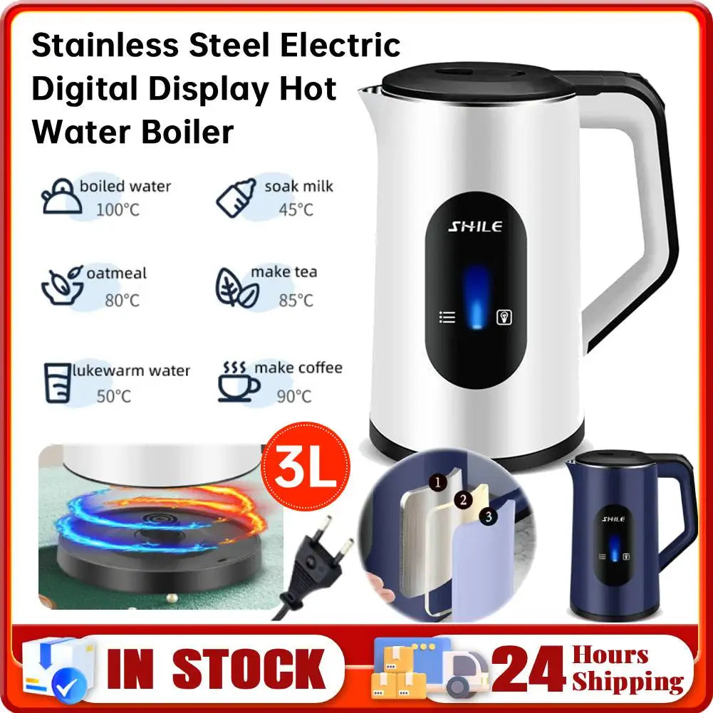 3L Stainless Steel Electric Digital Display Hot Water Boiler 1500W Fast Boil Multifunctional Tea Pot for Making Tea and Coffee
