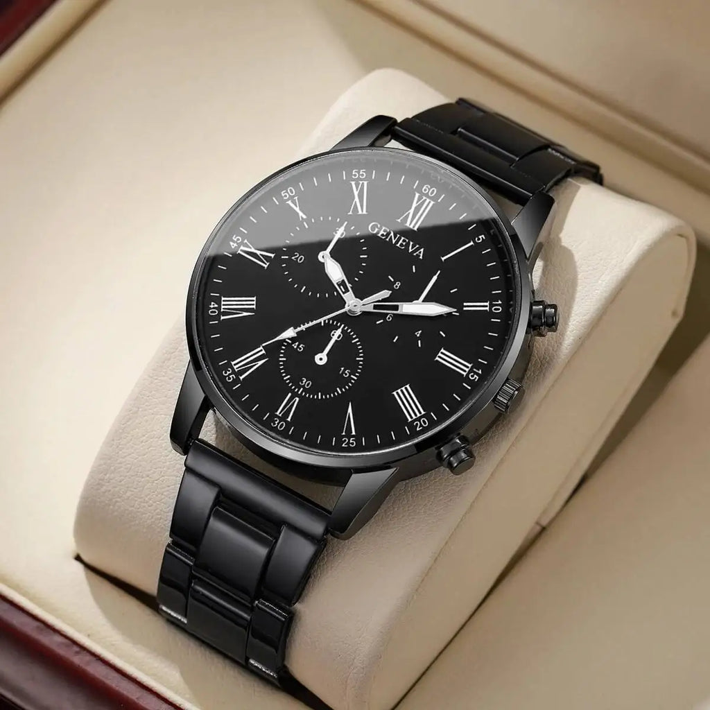 Mens Business Watches Fashion Quartz Wrist Watch for Man Black Clock Reloj Hombre（Without Box）