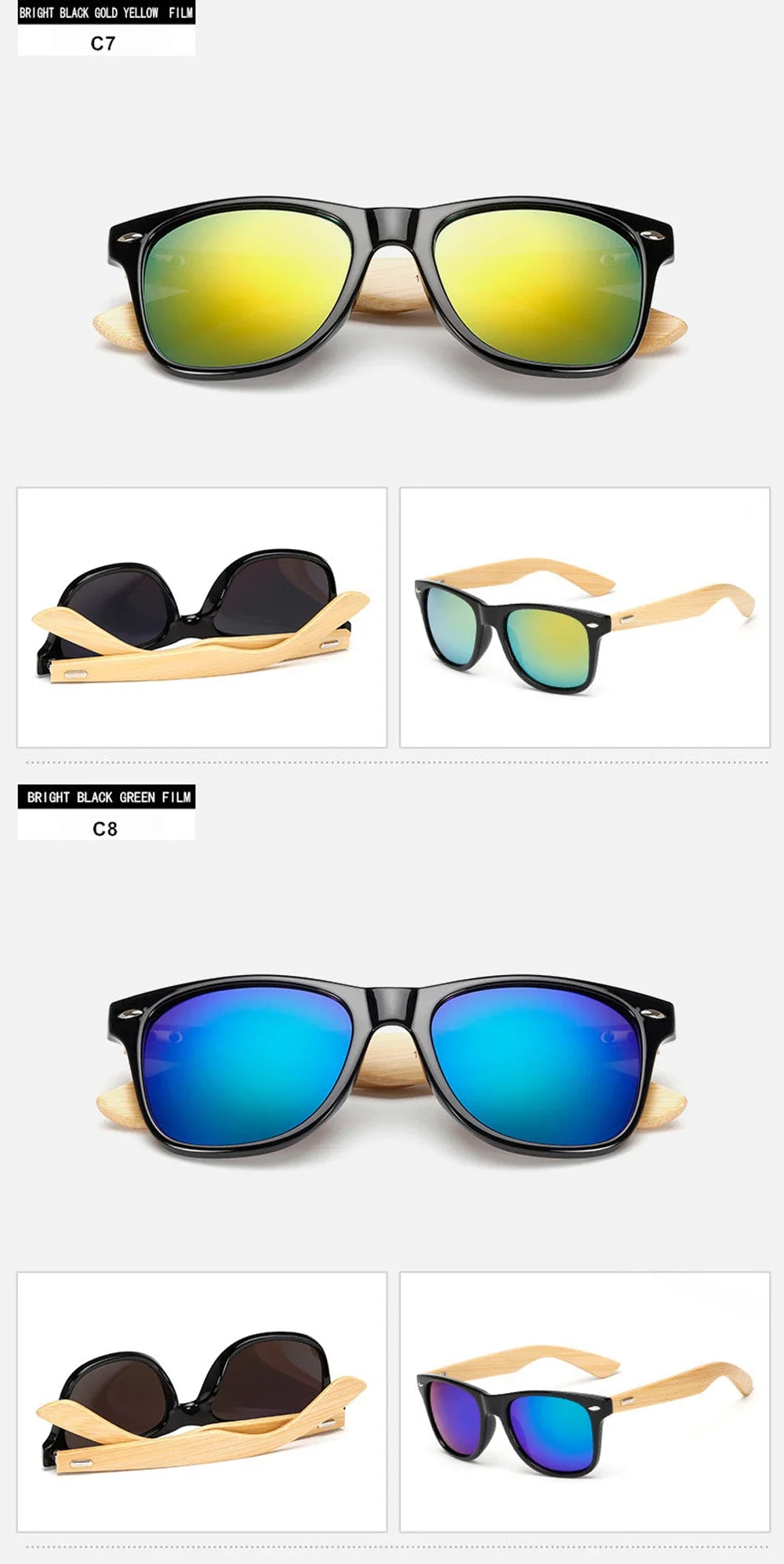 Natural Wooden Sunglasses for Men and Women, Polarized Fashion Sun Glasses with Original Wood Frame