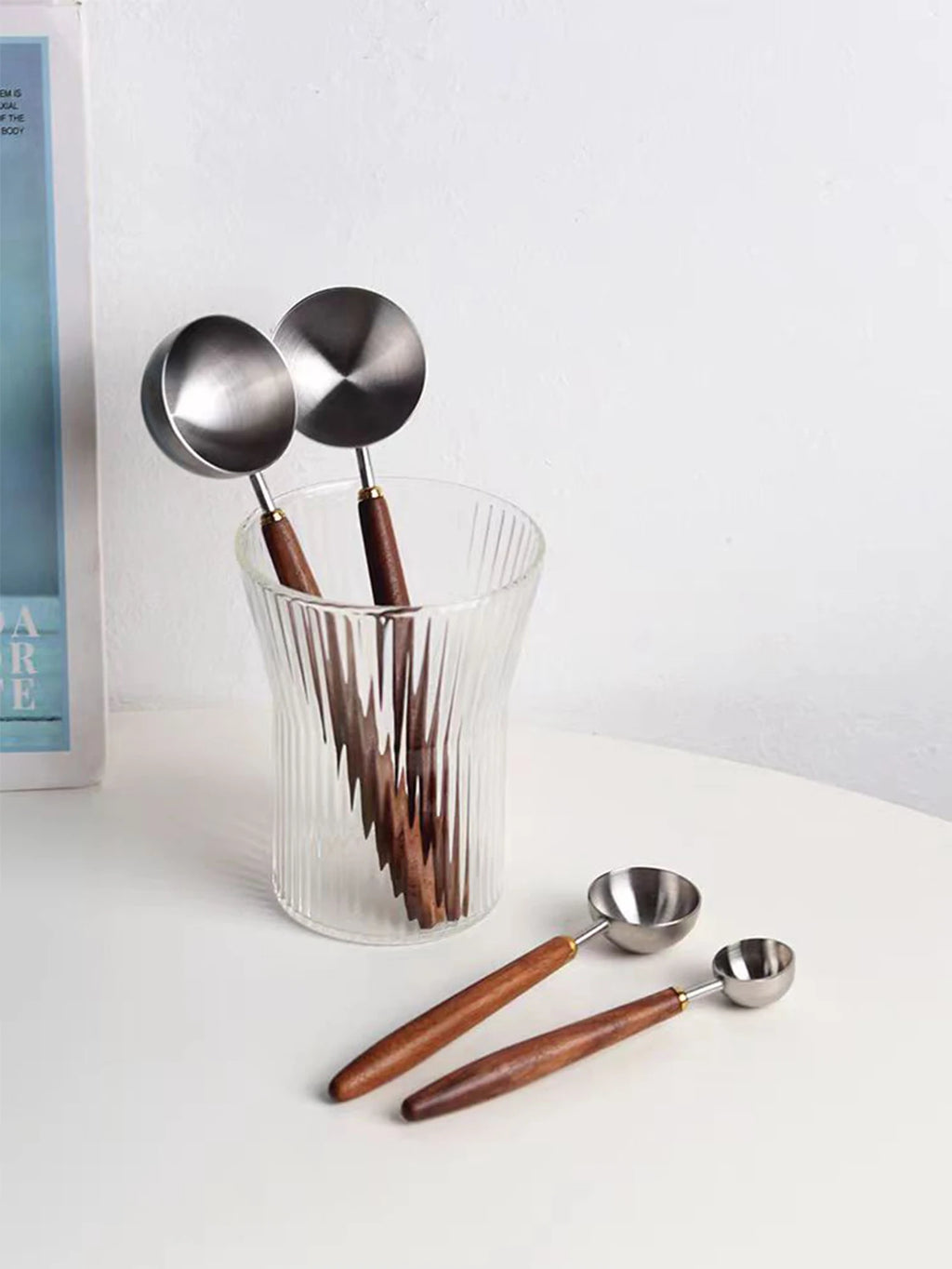 Coffee Spoon - Vintage Walnut Wood Handle, Stainless Steel Coffee Scoop ，Stainless Steel Tea Scoopand Seasoning Spoons