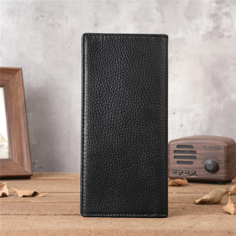 Mens Wallet Slim Genuine Leather Rfid Thin Long Bifold Wallets for Men Checkbook Credit Card Holder Purse with Zipper Coin Pouch