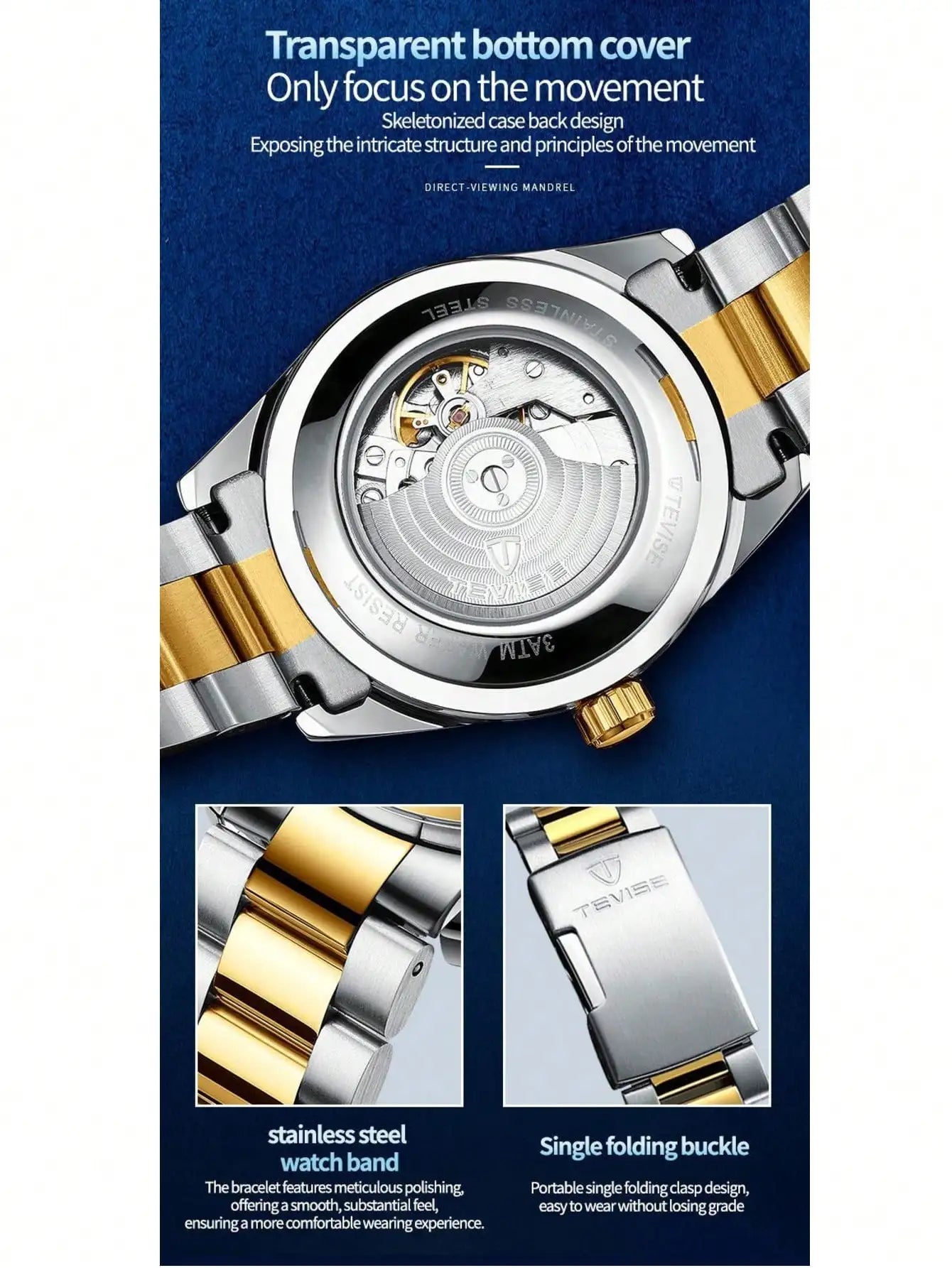 TEVISE men's watch - a business mechanical watch for fashionable men. High quality, suitable for daily wear in both formal and c
