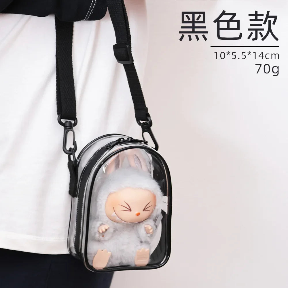 Labubu Protect Case Labubu Sitting Party 15cm Cotton Doll Shoulder Pain Bag PVC Storage Bag Labubu Walk Bag Dustproof