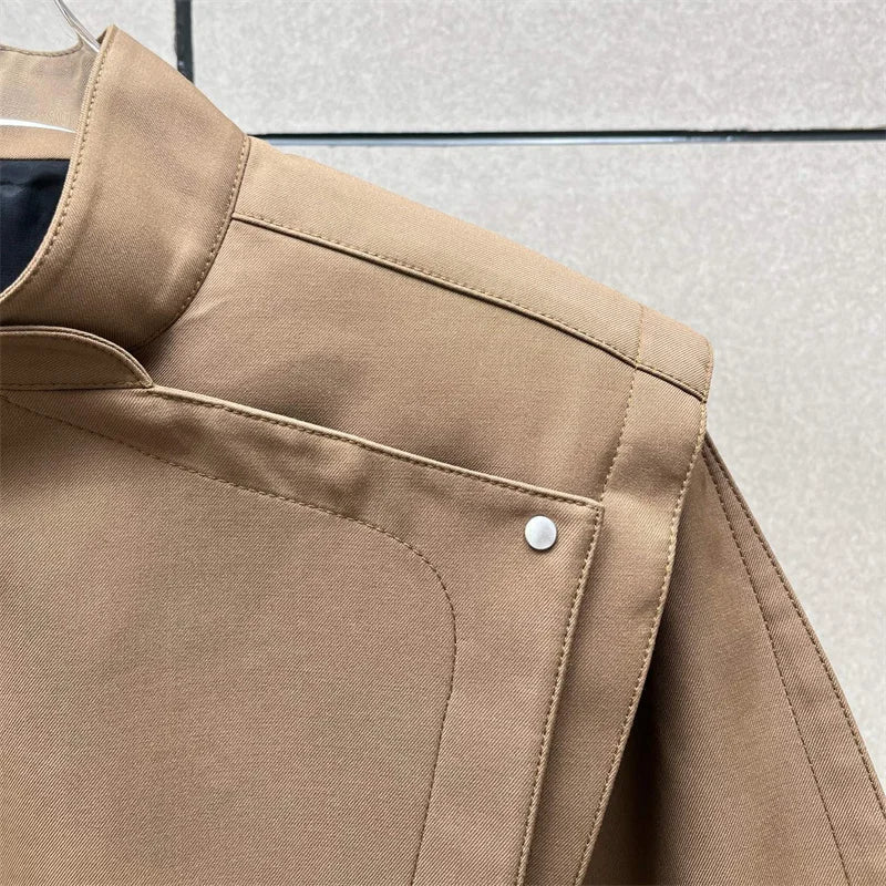 Women's jacket New asymmetrical stand up collar long sleeved top for winter 2025 waist cinching slim fit women's coat outerwears