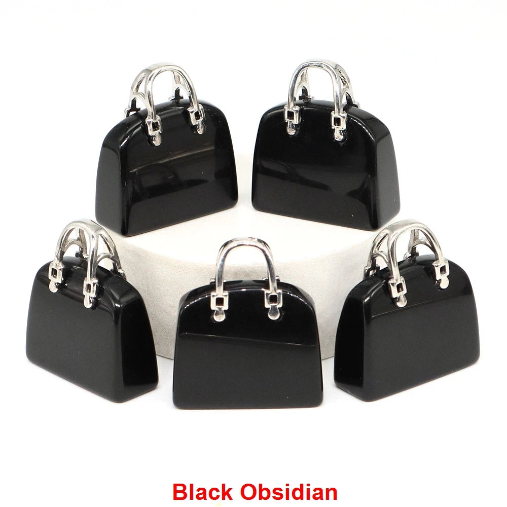 Handbag Shape Pendant Natural Crystal Stone Amethyst Quartz Healing Gems Fashion Bag Crafts for Jewelry Making DIY Necklace Gift