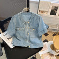 Women's Denim Jackets Streetwear Short Sleeve Summer Jean Jacket Outwear Ropa Mujer Fashion Retro Vintage Coat Cropped Tops