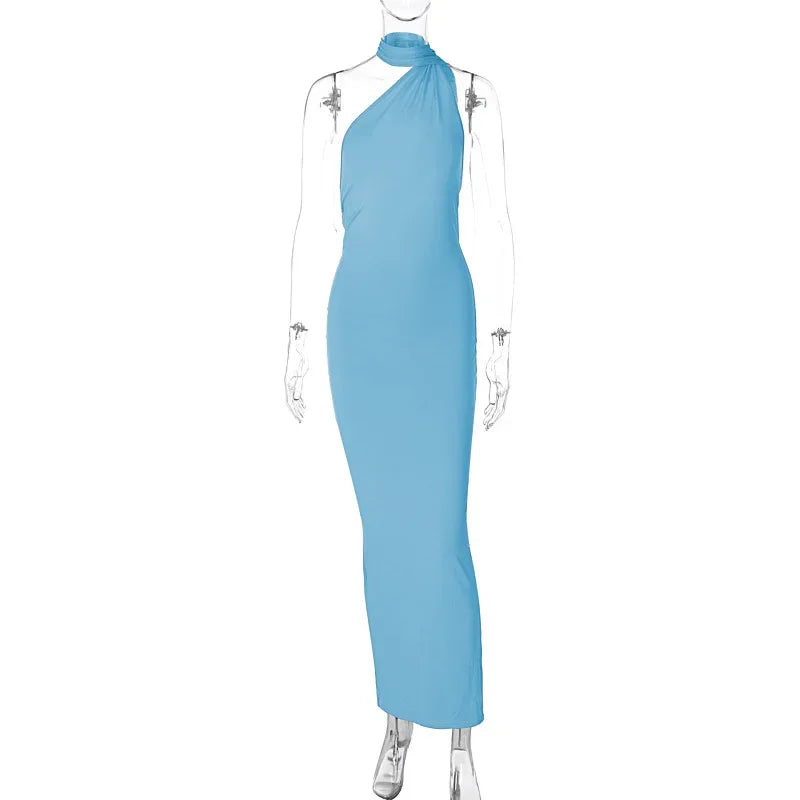 Women's Dress Summer New Sexy Backless Pleated Slim Pure Color One Shoulder Temperament Dress Streetwear Fashion Outfits Dresses