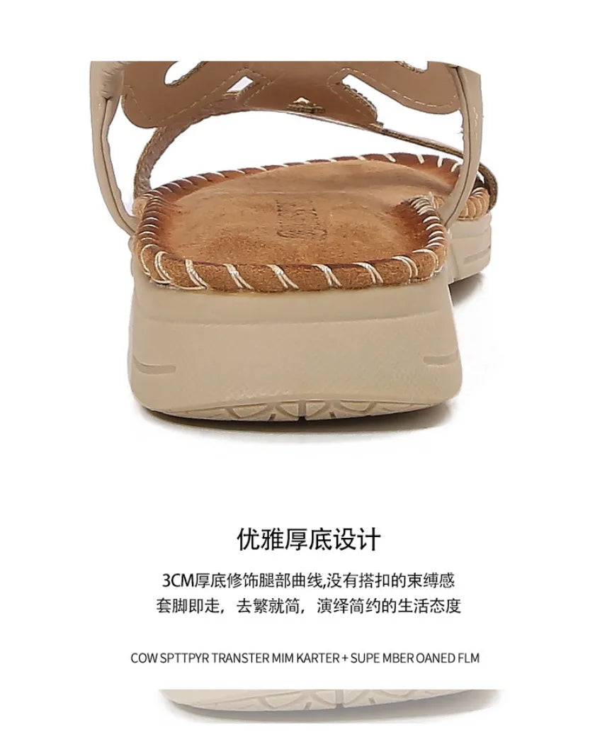 New fashionable Bohemian sandals, round-toe flat sandals for women, rhinestone-decorated large-size women's sandals