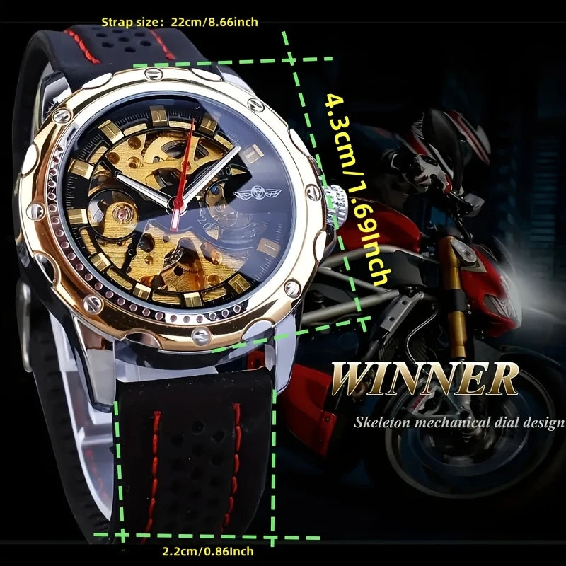 [1 Mechanical Watch for Men] Men's Fashion Mechanical Watch - Casual Style Hollow Design, 30m Waterproof, Round Alloy Case, Silicone Strap, Automatic Winding Movement - Elegant High-End Casual Business Watch, No Battery