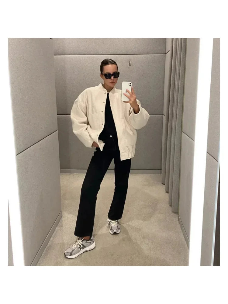Casual Jackets For Women Fashion Chic Lady Long Sleeves Mock Neck Warm Coat Top Female Autumn Outwear Bomber Jackets Coats