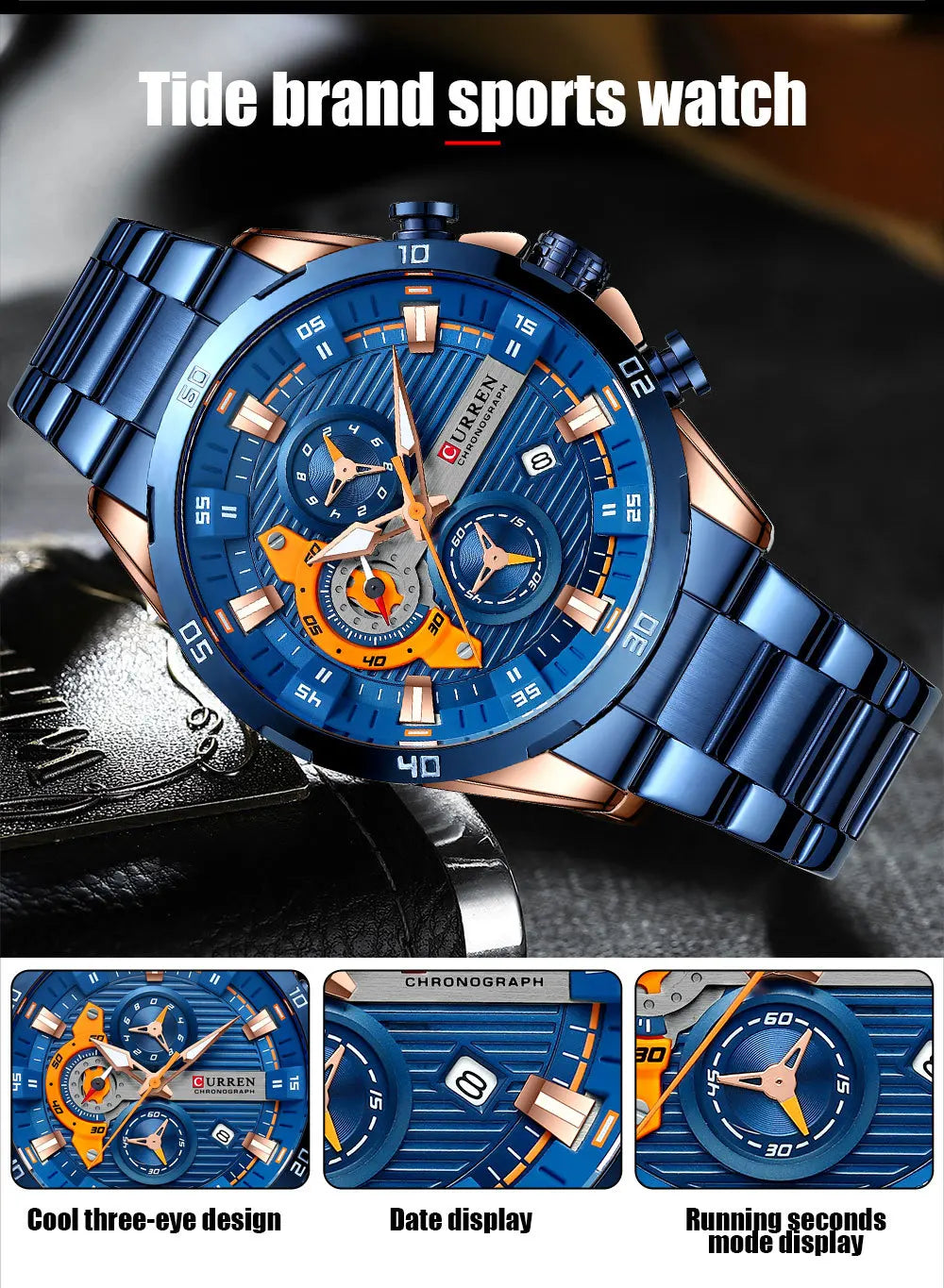 Stainless Steel Watches for Mens Creative Fashion Luminous Dial with Chronograph Clock Male Casual Wristwatches Business