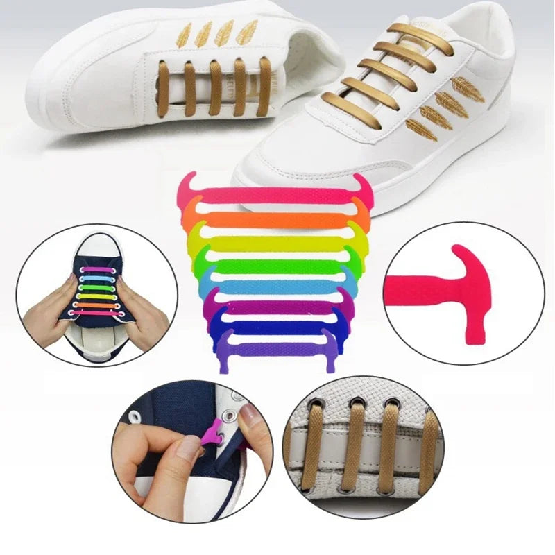 Silicone Elastic Shoelaces Without Ties Kids Adult Fashion Hammer Type Running Sneakers Rubber Band Shoes Laces Lazy Shoestrings