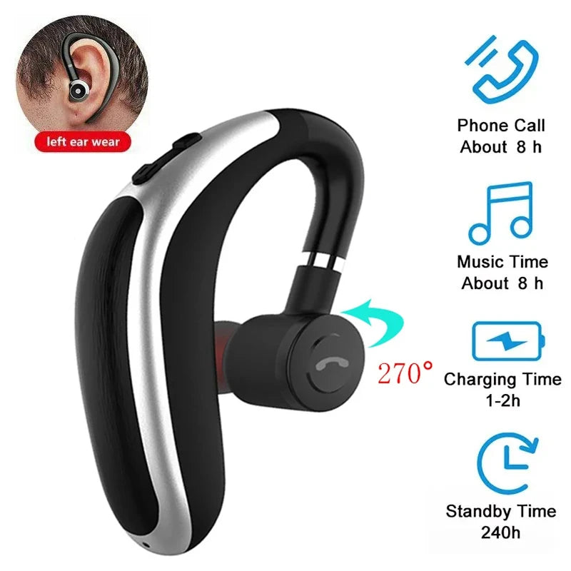 Wireless Headset Single Ear-Hook Bluetooth-compatible Headphone In-ear Car Call Business Sports Earphones With HD Mic For iPhone