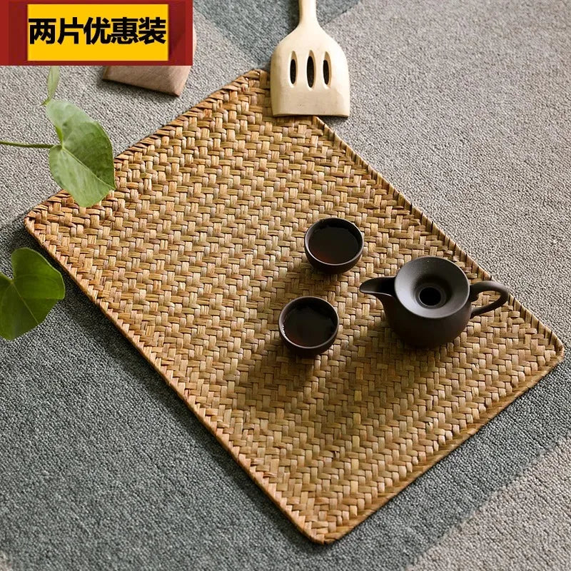 Table Mat Woven Pastoral Plate Mat Coaster Bowl Mat Insulation Pad Western Place Mat European Straw Dining Table Mat Tea Mat