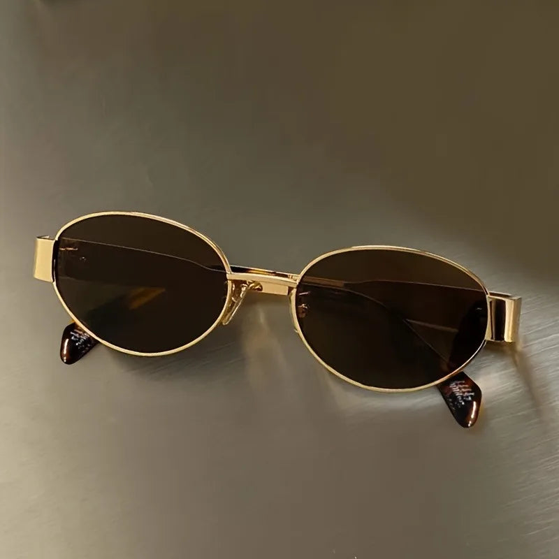 Trendy Oval Sunglasses for Women 2025 Luxury Brand Designer Metal Frame Sun Glasses Ladies Classic Vintage Round Shades Unisex