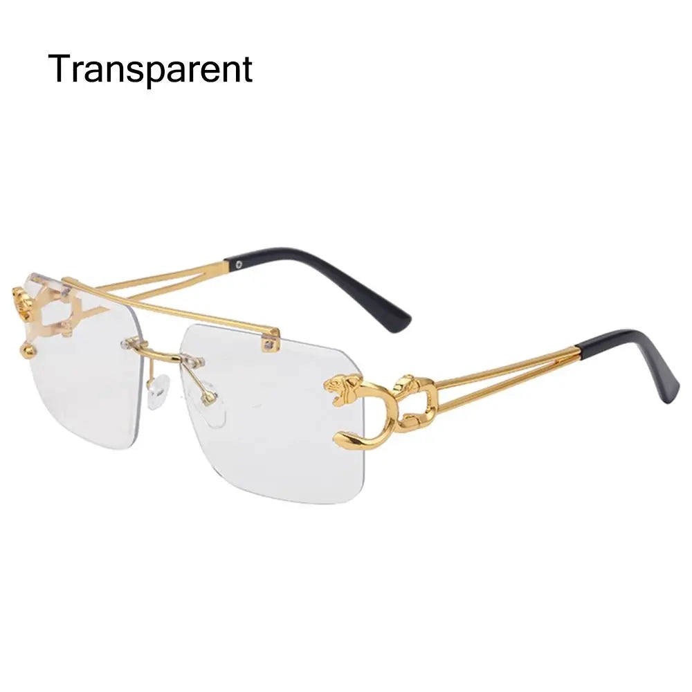 Steampunk Rimless Square Sunglasses Men 2025 Luxury Brand Designer Gold Lion Decoration Sun Glasses for Women Vintage Eyewear