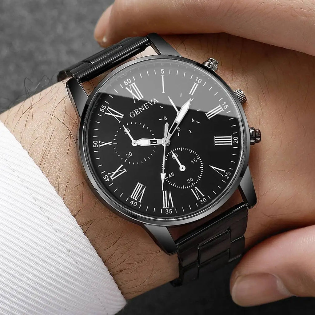 Mens Business Watches Fashion Quartz Wrist Watch for Man Black Clock Reloj Hombre（Without Box）