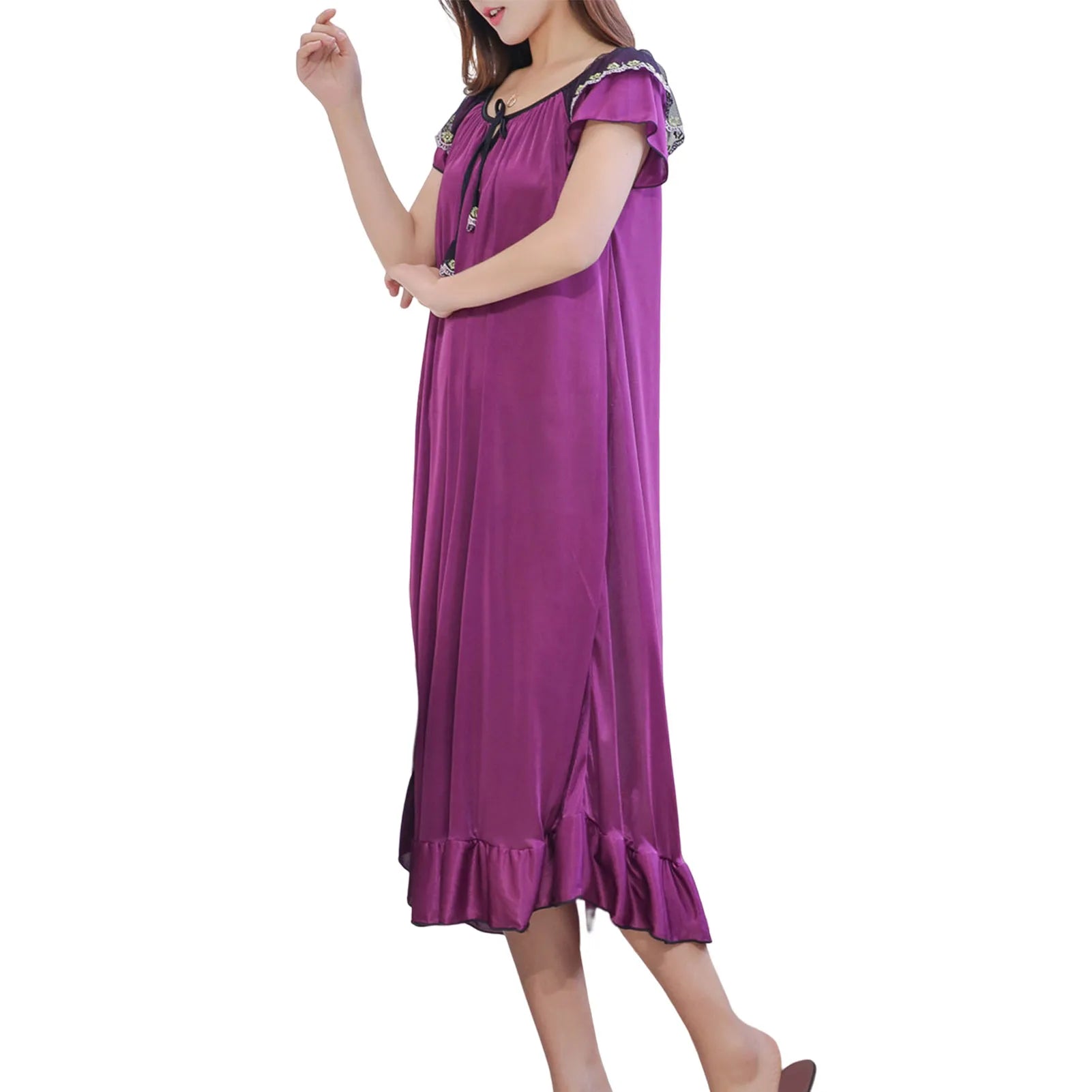 Night Dress Women Short Sleeve V Neck Homewear Long Dress Nightgowns Sleepwear Nachtkleding Vrouwen Night Gown For Women