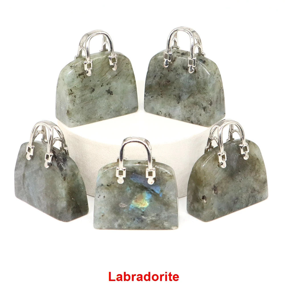 Handbag Shape Pendant Natural Crystal Stone Amethyst Quartz Healing Gems Fashion Bag Crafts for Jewelry Making DIY Necklace Gift