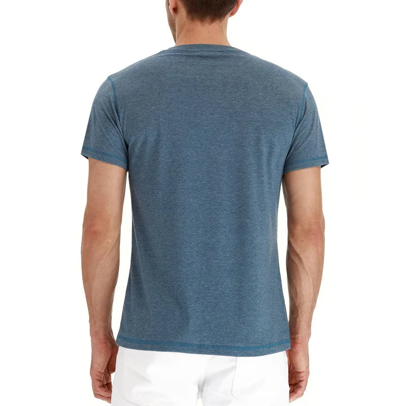 Summer Men T Shirt Short Sleeve Fashion Henley Collar Tshirt Solid Button Casual Men's Tshirts Cotton Tops Tees Mens Clothing