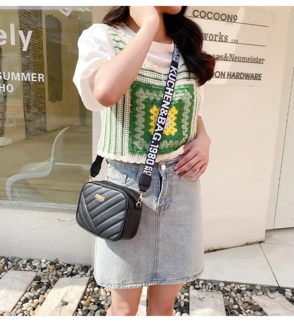 Shoulder Bag High Quality Women's PU Rolling Strip Camera Bag Shoulder Bag Mobile Phone Bag Casual Crossbody Bag