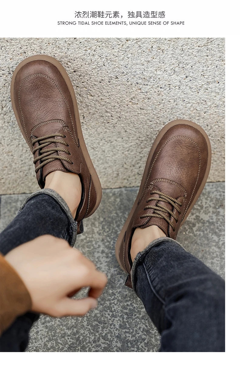 Shoes for Men Male Sneakers Leather Shoes Round Toe Apring and Autumn Wear-resistant Return To The Ancients Loafers All-match