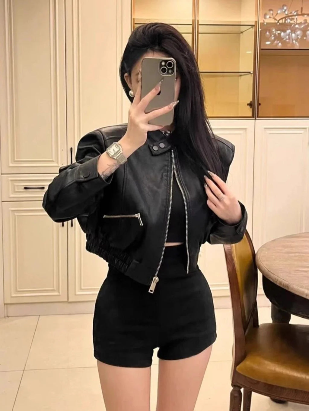 Biker Jackets Womens Jacket For Woman Autumn Armygreen Cargo Style Multi-Pockets Drawstring Camping Utility Hiking Trekking Sexy