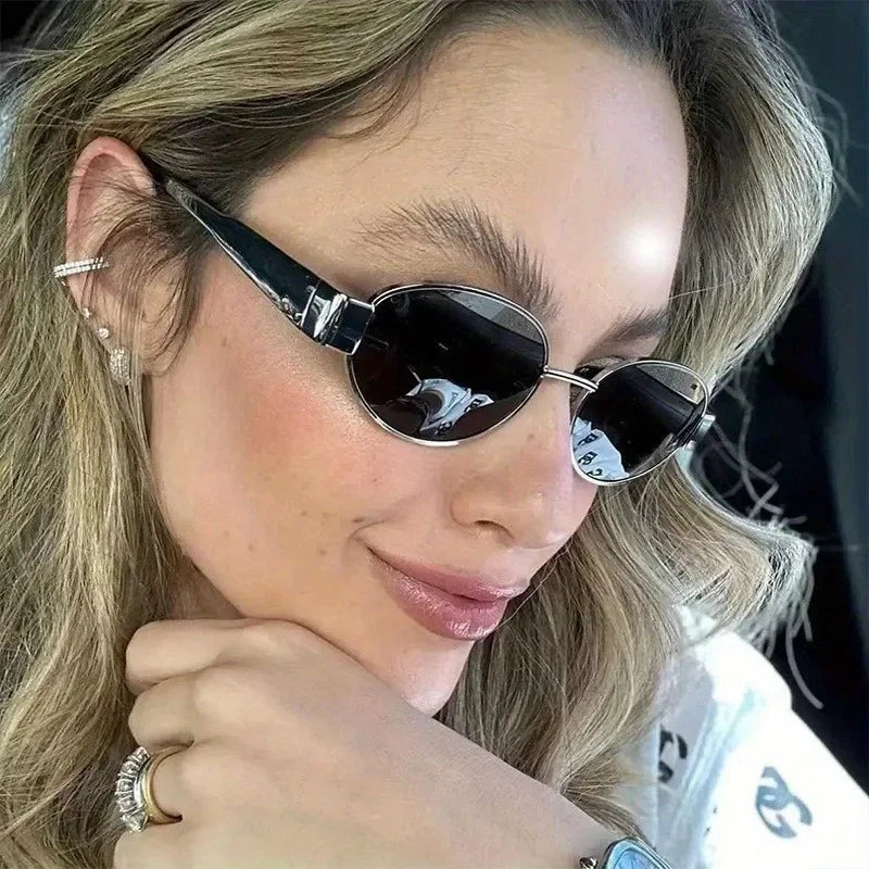 Trendy Oval Sunglasses for Women 2025 Luxury Brand Designer Metal Frame Sun Glasses Ladies Classic Vintage Round Shades Unisex