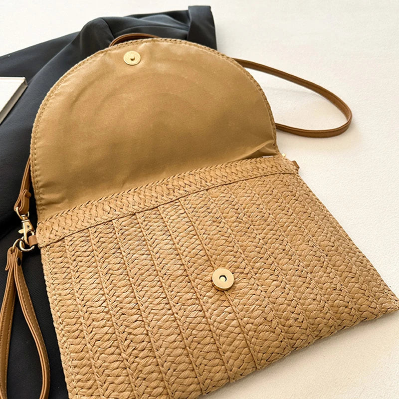 Summer Beach Straw Clutch Bag Cute Crossbody Bag for Women Travel Shoulder Bags Purse Ladies Casual Wicker Handbags