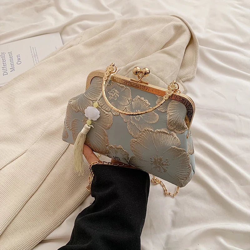 Chinese Style Embroidered Shoulder Bag Elegant Handbag Retro Small Square Bag Ancient Hanfu Cheongsam Crossbody Tote Bags