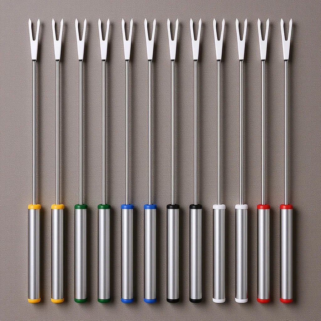 Fondue Fork Stainless Steel 12pcs 24cm with Heat Resistant Grip for Cheese Desserts Fruits Baking Roasting Kitchen Use